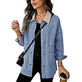 Yeokou Women's Oversized Contrast Collar Denim Barn Jacket Button Down Big Pockets Spring Fall Transitional Outfits