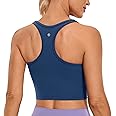 CRZ YOGA Butterluxe Womens Y-Back Racerback Longline Sports Bra - Padded Scoop Neck Workout Crop Tank Top with Built in Pads
