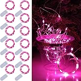 WATERGLIDE 12 Pack Valentine's Fairy Lights Battery Operated (Included), 7 ft 20 LED Mini String Lights, Waterproof Silver Wire Firefly Starry Light for DIY Wedding Party Mason Jars Decor, Pink