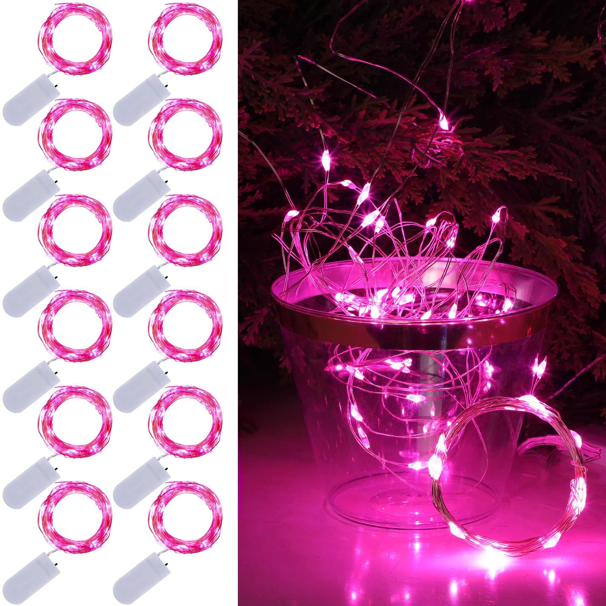 Photo 1 of **Missing**
WATERGLIDE 12 Pack Christmas Fairy Lights Battery Operated (Included), 7 ft 20 LED Mini String Lights, Waterproof Silver Wire Firefly Starry Light for DIY Wedding Party Mason Jars Decor, Pink