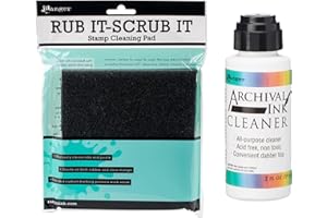 Ranger Ink Rub It Scrub it Pad and One 2 oz Bottle of Archival Ink Cleaner, Bundle of 2 Items