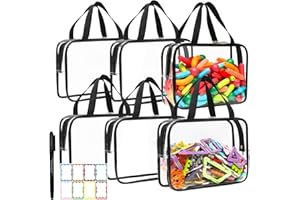 TATOTATO Toy Storage Bags - 6 Packs Toy Storage Organizer with Labels & Pen for Kids, Reusable Clear PVC Board Game Storage with Zipper, Waterproof Travel Bags for Building Blocks, Puzzles (Black)