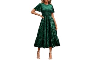 Simplee Velvet Dress for Women Semi Formal Short Sleeve Floral Smocked Empire Waist Fall Winter Wedding Guest Dresses