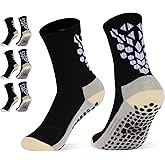 HYCLES Kids Grip Soccer Socks, 3 Pairs Youth Non Slip Athletic Cotton Cushioned Socks for 4-16 Years Boys Girls