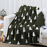 FuWeave Christmas Tree Throw Blankets and Pillow Gift Set 50 x 60 Inch Double Sided Green Flannel Blanket and Plush Xmas Tree Throw Pillows Cushions for Xmas Winter Couch Sofa Bed Decorations
