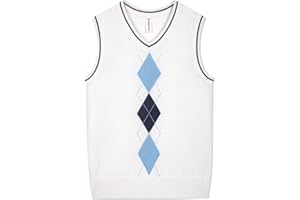 BOBOYOYO Boys Argyle Sweater Vest 100% Cotton V-Neck Vest Kids Uniform Sleeveless Sweaters for Children 3-14Y