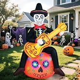 6 FT Halloween Inflatables Decoration, Dia De Los Muertos Decor, Day of The Dead Spooky Sugar Skull Guitar Pumpkin, Blow Up Yard Decorations with Built-in LED for Outdoor Garden, Lawn
