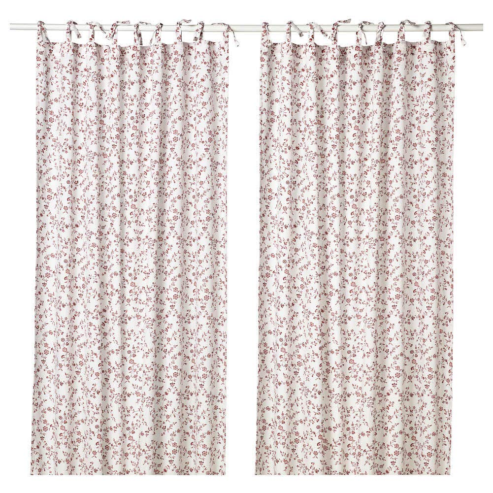 Ikea Asia Hassleklocka Curtains 1 Pair White Red White Pink