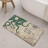 Fungarth Vintage Nautical Octopus Small Bathroom Rugs Non Slip Super Absorbent Quick Dry Ultra Thin Bath Mat Kraken Mermaid Bathroom Mat 24''x16'' Green