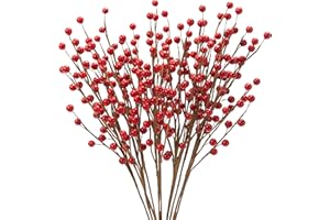 Lescli 12Pcs Artificial Red Berries Stems, 13.5" Waterproof Burgundy Berry Picks Branches with 25 Berries, Holly Berry Picks for Christmas Tree Decor Wreath Crafts Flowers DIY Garland Candle Rings