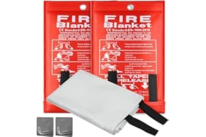 DOKIBI Emergency Fire Blanket, 40"x40" Fiberglass Suppression Fire Retardant Blankets for Home, Kitchen, Camping, Grill, Car, Office, Warehouse with Hooks(2 Pack)