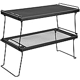 IBERG Set of 2 Stackable Cabinet Shelves, Foldable Mesh Iron Shelf Organizer for Kitchen, Pantry & Bathroom (Black)