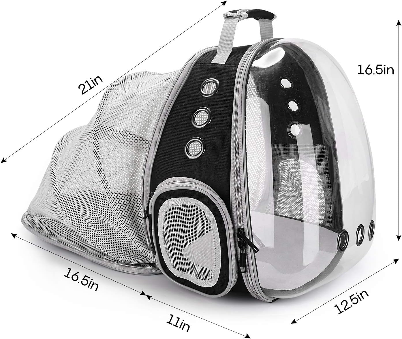Lollimeow Pet Carrier Backpack, Bubble Backpack Carrier, Cats and Puppies, Airline-Approved, Designed for Travel, Hiking, Walking & Outdoor Use (Black-Expandable) : Pet Supplies
