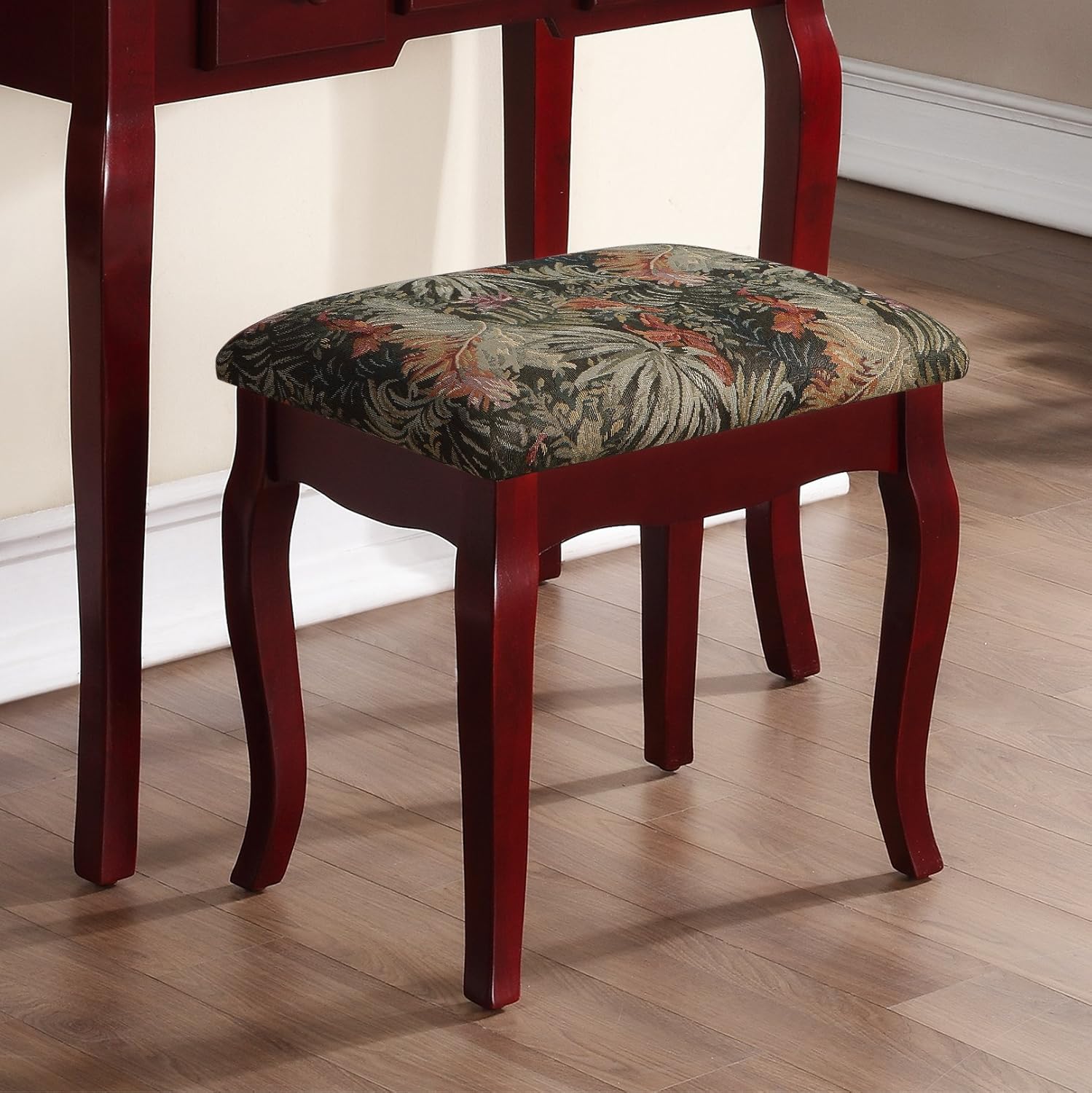 Roundhill Furniture Ashley Wood Make-Up Vanity Table and Stool Set, Cherry: Furniture & Decor