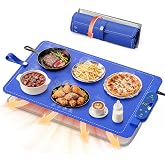 FJAU Warming Mat for Food， Extra Large 26"x15", 7 Heat Levels, 8 Hour Timer | Electric silicone heating mat for food, countertop warming trays, warming pads for buffets, chafing dishes and parties, Blue