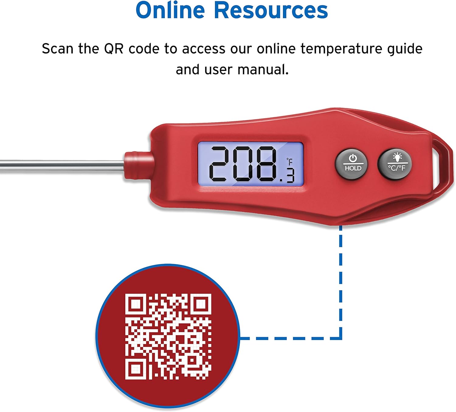 Etekcity EMT100 Meat Thermometer with Backlight Display for Food, Kitchen, Cooking, Baking, Candy, Grilling, Smoking&BBQ, 5" Long Probe with Magnet, Red: Kitchen & Dining