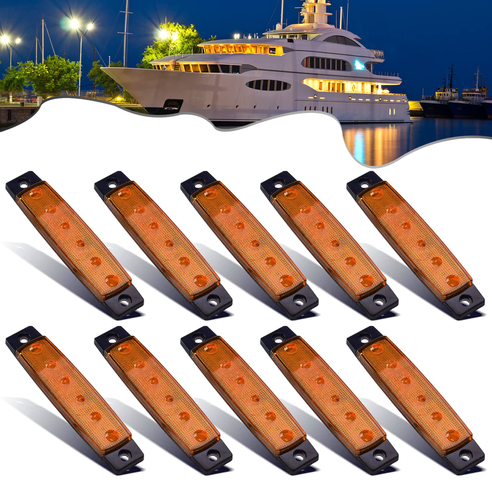 PSEQT LED Boat Interior Lights Marine Courtesy Light Strip Deck Transom Cockpit Navigation Lighting Waterproof for Fishing Pontoon Kayak Yacht Sailboat (Amber 10Pcs)