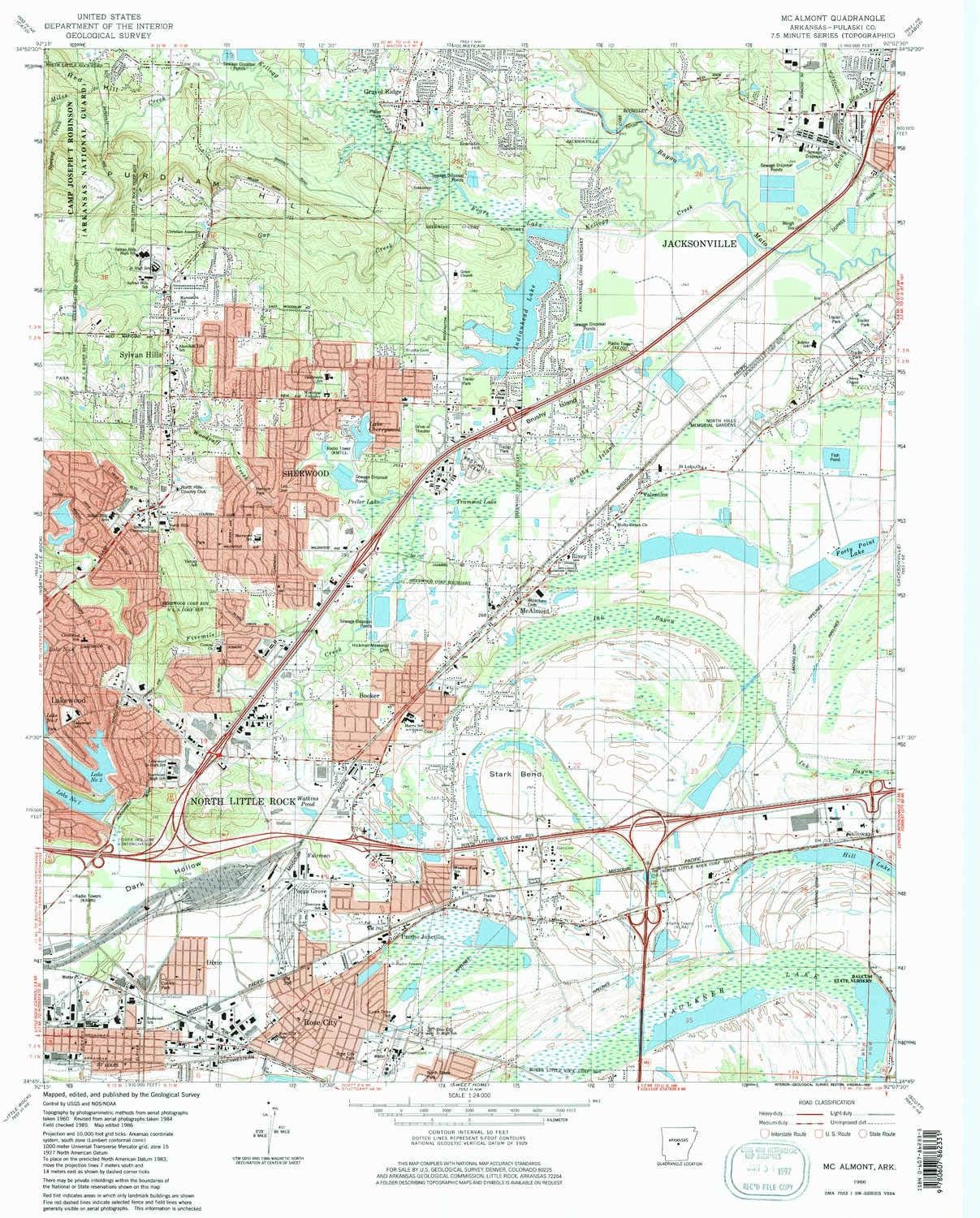 YellowMaps Mc Almont AR topo map, 1:24000 Scale, 7.5 X 7.5 Minute, Historical, 1986, Updated 1997, 26.7 x 21.9 in