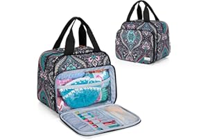 LoDrid Small Knitting Tote, Portable Yarn Storage Organizer for Crochet Supplies, with 2 Oversize Grommets for Tangle Free, T