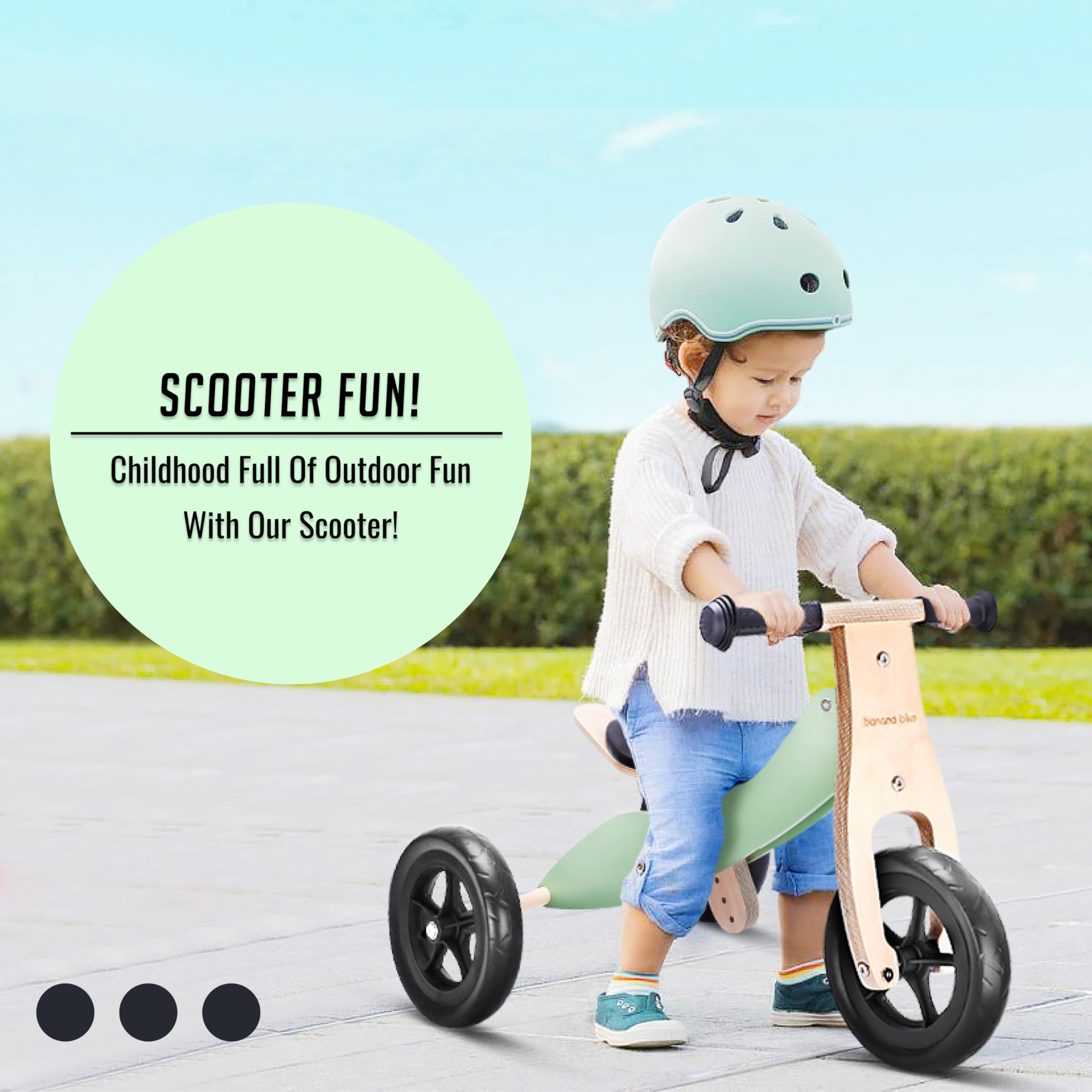 banana bike Toddler Wooden Balance Bike - No Pedals Tricycle - Puncture Proof Tires, Ergonomic and Durable - Birthday Gift for Boys and Girls - Ideal for Kids - 29.9''x16.9'' (Green)