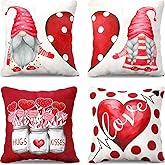 LUVIVIHOME Valentines Day Pillow Covers, Decorative Throw Pillow Cover, Wedding Anniversary Love Polka Dot Red Heart Gnome Pillow Case for Sofa Couch Bed Outdoor Home Decor, 18x18 Inch Set of 4
