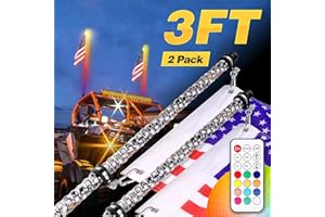 LTEODCHEW 3ft RGB LED Whip Lights 2 Pack, 360° Spiral RGBW RGB LED Chasing/Dancing Antenna Light with RF Remote Control, Whip Lights for ATV UTV SXS Polaris Ranger RZR XP1000 Can-Am X3 Yamaha Kawasaki