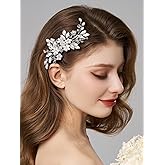 SWEETV Wedding Hair Comb Pearl Bride Hair Pins Flower Hair Piece Rhinestone Bridal Hair Accessories for Women and Girls