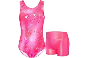 Nokecina Gymnastics Leotards for Girls Sparkly Tumbling Bodysuits with Shorts Athletic Activewear Sleeveless Dance Outfit