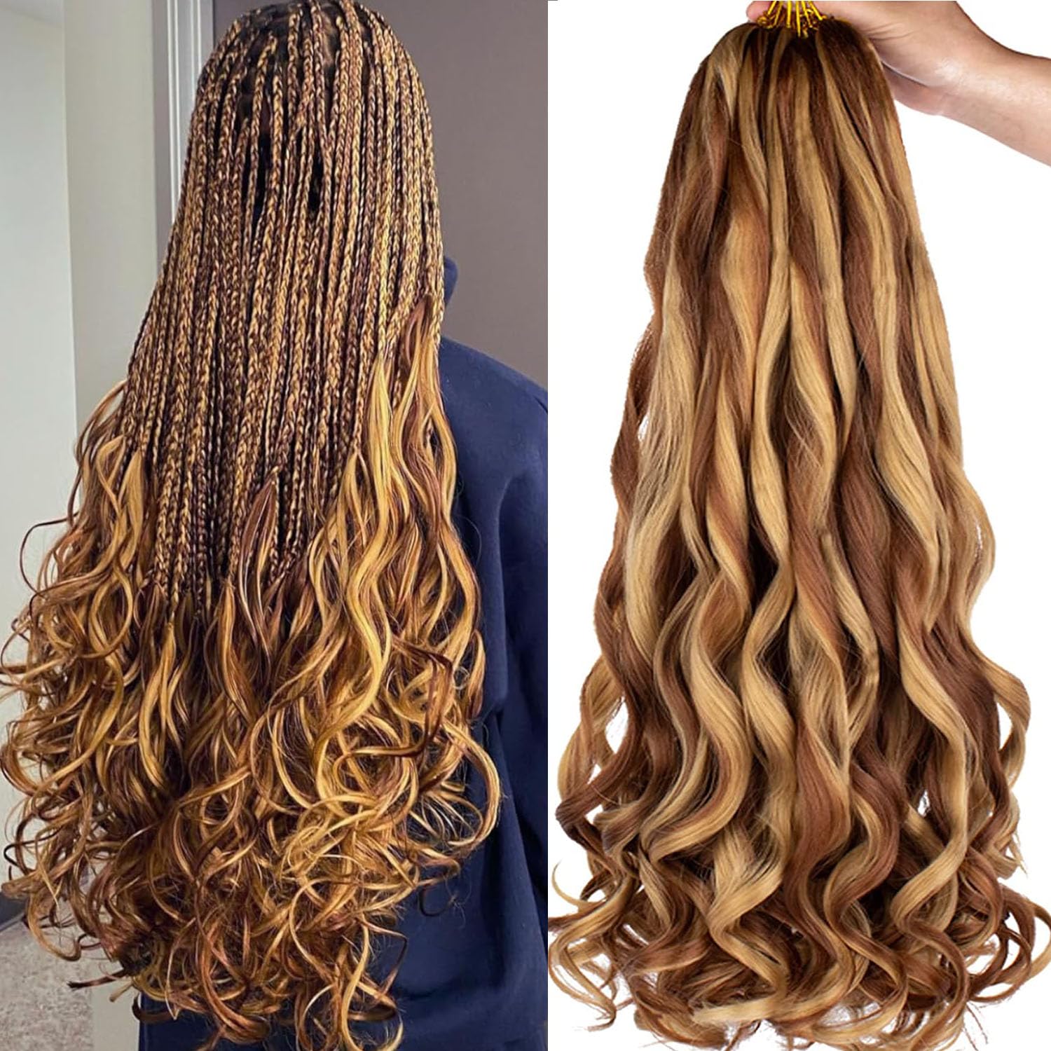Xtrend 22 Inch 8 Packs French Curls Braiding Hair Pre Stretched Loose Wave Bouncy Braiding Hair Curly For Yaki Texture Precurled Curls Synthetic Hair Extensions For Women(22Inch,27M30#) — image 1