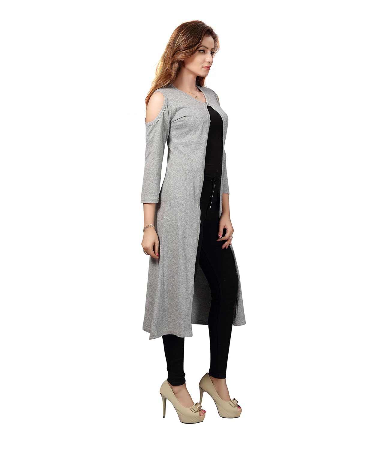 bfly women's viscose cold-shoulder long shrug-pack of 2 (grey & black)