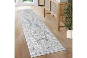 KUTA Hallways Runner Rug 2x6 Grey, Vintage Floral Rug Non-Slip Washable Kitchen Rugs Runner Ultra Soft Printed Retro Flower Carpet Rug Entryway Runner Rug for Bedroom Laundry Nursery Entryway Hallway
