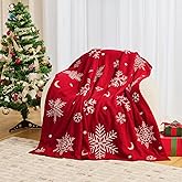 Red Christmas Throw Blanket Soft Knit Snowflake Blanket Home Decor Plush Christmas Throw Snowflakes Bed Blanket Throws for Xmas Winter Bedding Couch 50x60 Inches