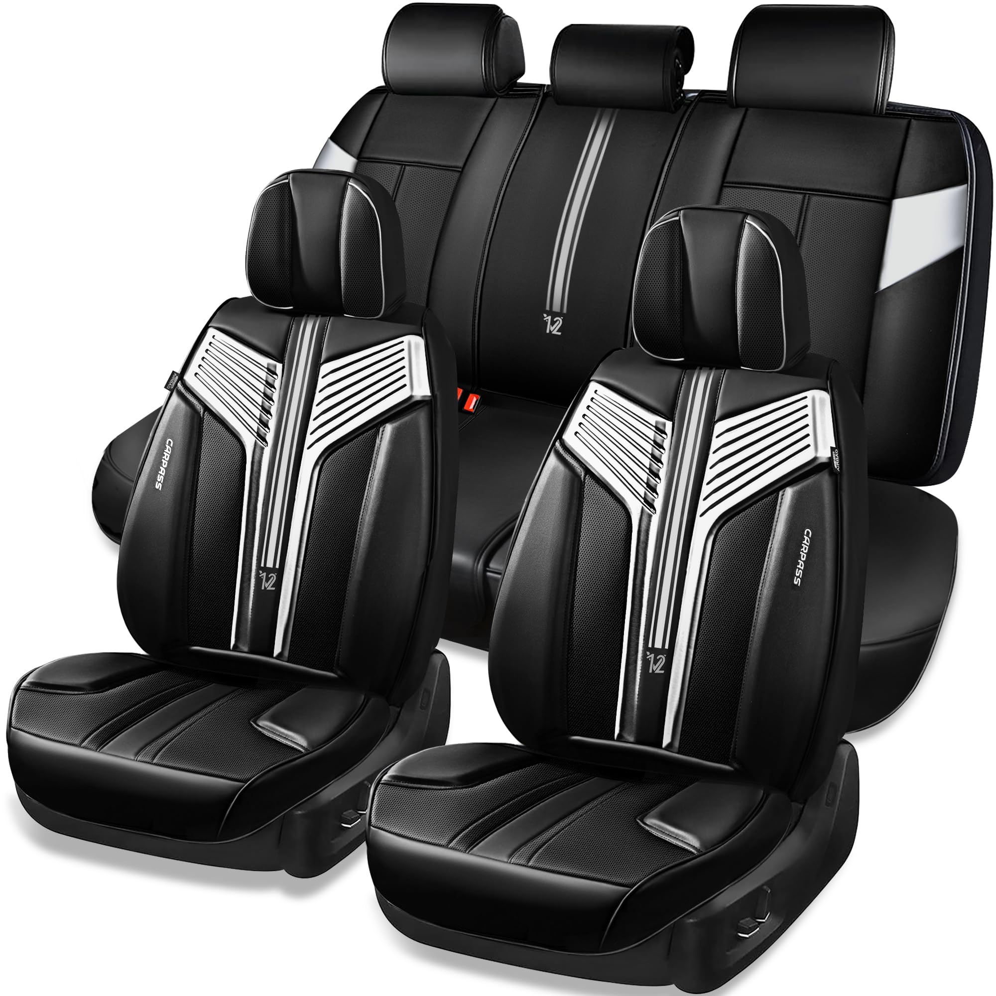 Photo 1 of ** SIMILAR IMAGE UNKNOWN SIZE OR MODEL***CAR PASS Nappa Leather Seat Covers, Breathable Waterproof Car Seat Covers Full Set, Luxury Leather Front and Back Seats Full Coverage, Universal Fit SUV Pick-up Truck Sedan Automotive(Black Sliver)