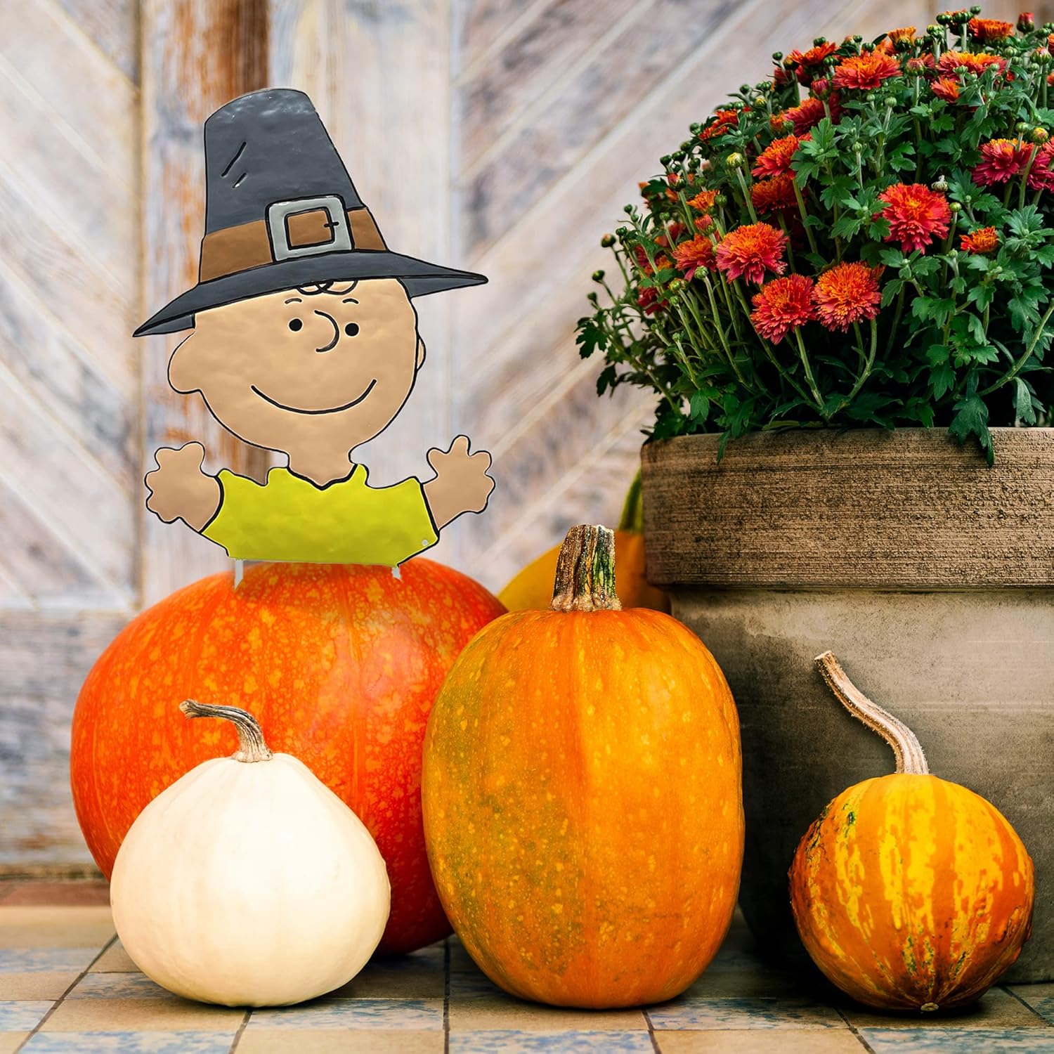 Decorative Garden Stakes - Peanuts Pumpkin Press-in Icon Outdoor Garden Stake (Charlie Brown Pilgrim)