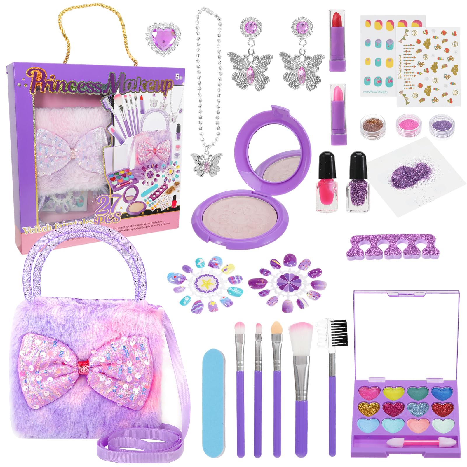 Kids Makeup Set for Girls Toys, Pretend Makeup Set, Washable Makeup Kit with Cosmetic Bag Childrens Princess Pretend Play Toys, Christmas Birthday Gift Toys for Girls 5+