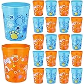 Qinyoung 24 Pcs Blue Dog Birthday Party Supplies 16 oz Plastic Cups Reusable Dog Paw Themed Cups for Birthday Decorations Easter Party Favors for Smoothie, Juice(Blue Orange)