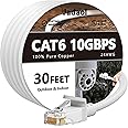Cat 6 Outdoor Ethernet Cable 30 ft, Support Cat8/7 Network, 10Gbps 550MHz, 24AWG Pure Copper, Direct Burial Waterproof In-Ground UV Resistant LAN Internet Patch Cable for Router, Modem, Switch, White