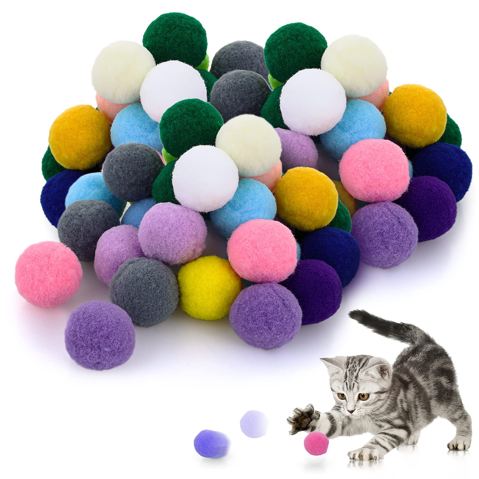 Molain Soft Cat Balls - 1Inch Kitten Pom poms (50 Pieces) Indoor Interactive Play Toy