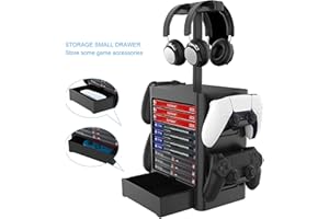 JOYTORN Games Storage Tower(Up to 10 Games) for PS5,Game Disk Rack and Controller/Headset Stand Holder Compatible with Xbox Series X/Nintendo Switch/PS4