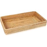 Wicker Storage Basket Rattan Tray Rectangular Wicker Basket Decorative Serving Tray Fruit Baskets Food Serving Holders Woven Baskets for Storage Home Kitchen Restaurant Decor (14.6 x 9 x 2 inches)