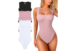 OQQ Women's 3 Piece Bodysuits Sexy Ribbed Strappy Square Neck Sleeveless Tummy Control Tank Tops Bodysuits