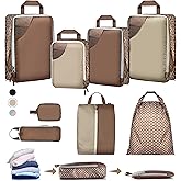 Oriday Set of 8 compression packing cubes for travel accessories- Expandable bags for clothing, toiletry, backpacks, organizing essentials (Beige)