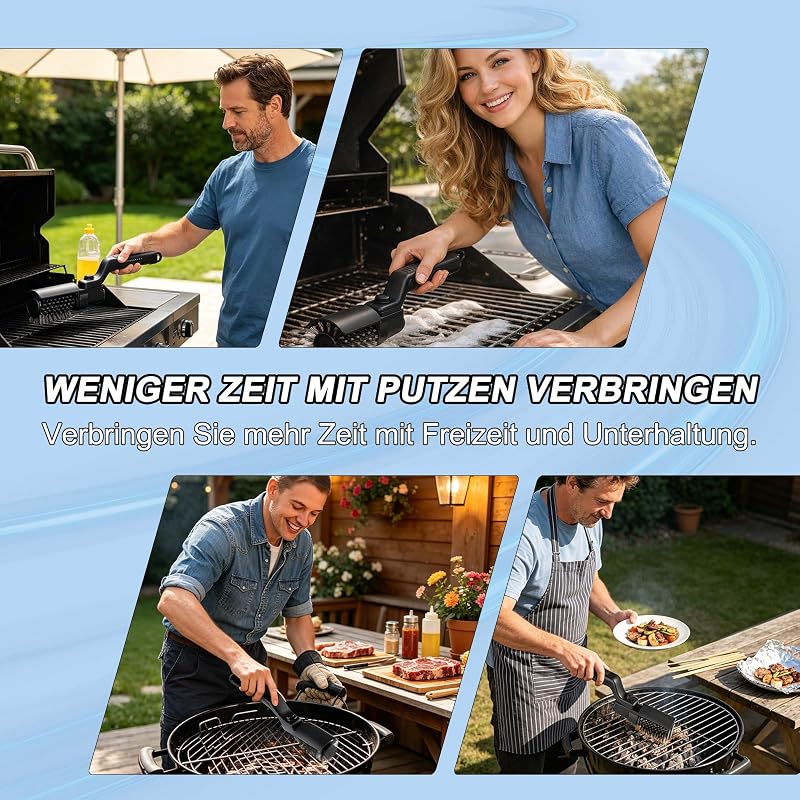 Elektrische Grillbürste - Kabellose Grillbürste Elektrisch, 3-Stufen Reinigung, 180° Verstellbarem Winkel, Edelstahl-Bürstenkopf, Wiederaufladbar Elektrische Grill Reinigungsbürste für Außenbereich