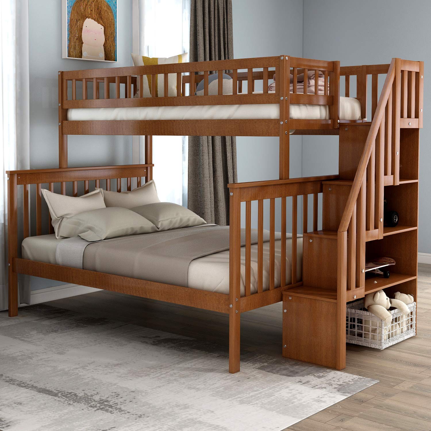 Twin Over Full Bunk Bed Mission Style Wood Bunk Bed Frame Walnut