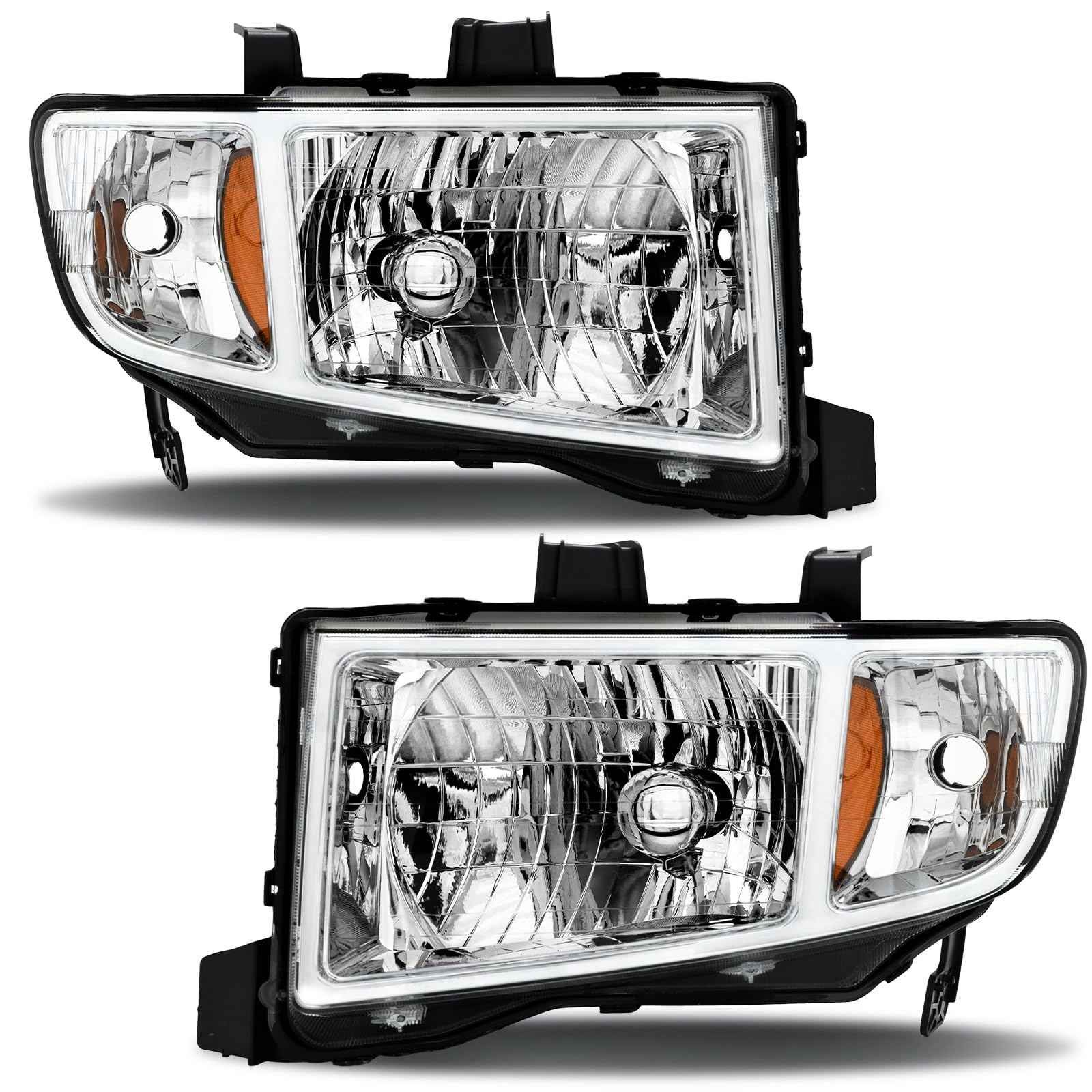 Bincmay Conjunto de faros delanteros para Honda Ridgeline 2006-2014 06-14 Honda Ridgeline - Plug & Play, lado izquierdo y derecho (carcasa cromada con reflector ámbar)