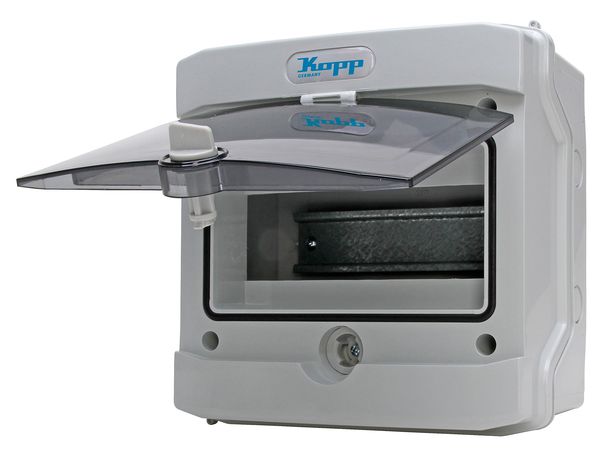 Kopp 353854000 Surface-Mounted Wet Room Distribution Board with Door, 1-Row for 8 Poles, Grey/Black