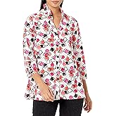 MULTIPLES Womens 5-Button Placket Three Quarters Sleeve Wire Collar Y-Neck Button Front Shirt