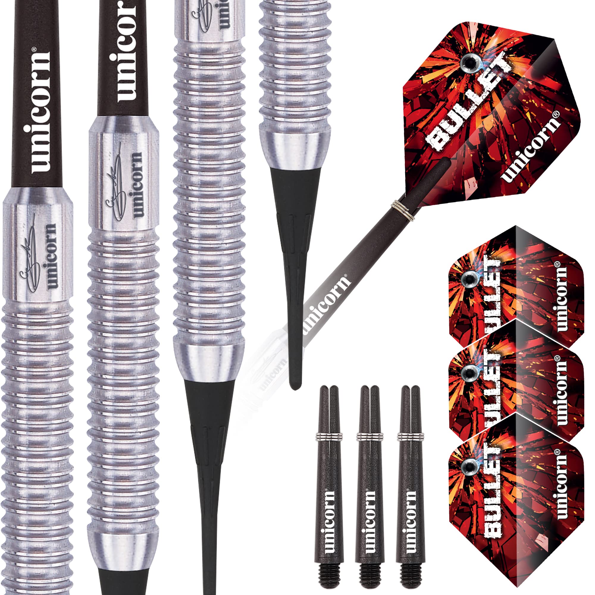 Unicorn Soft Tip Darts Set | Gary 'The Flying Scotsman' Anderson Bullet | Natural Stainless Steel Barrels | 18 g