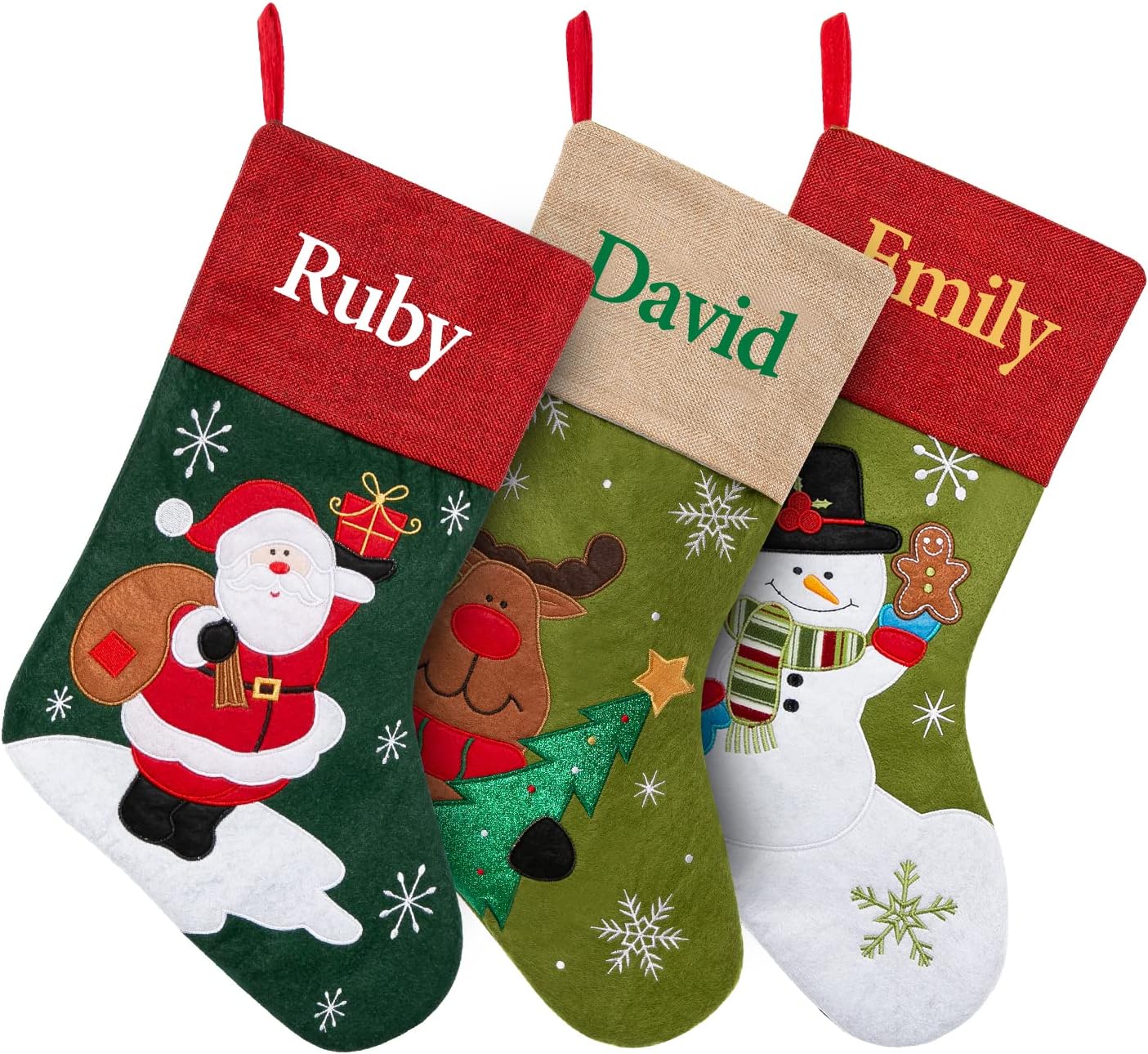 Stockings & Holders - Ulico Personalized Christmas Stocking,Custom Name Cartoon Stockings, 18” Large Snowman Deer Santa Xmas Stocking for Kids,Holiday and Family Stocking for Fireplace Holiday Party Decoration (1 Pcs)