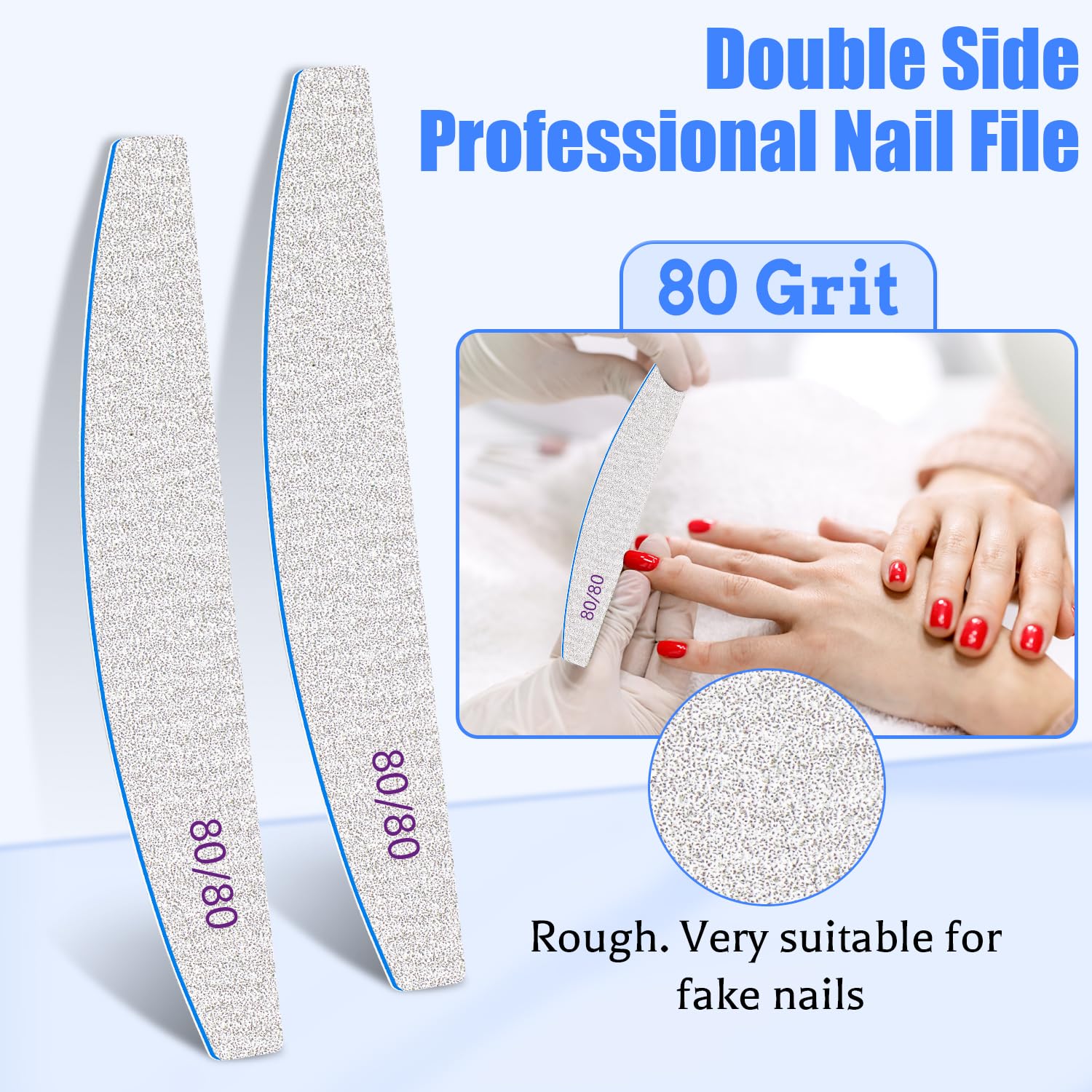 12 PCS Nail Files for Acrylic Nails, 80/80 Grit Nail File for Poly Nail Extension Gel Emery Boards Nail Files Doubled Sides Coarse Washable Nail File Manicure Tools for Home and Salon Use